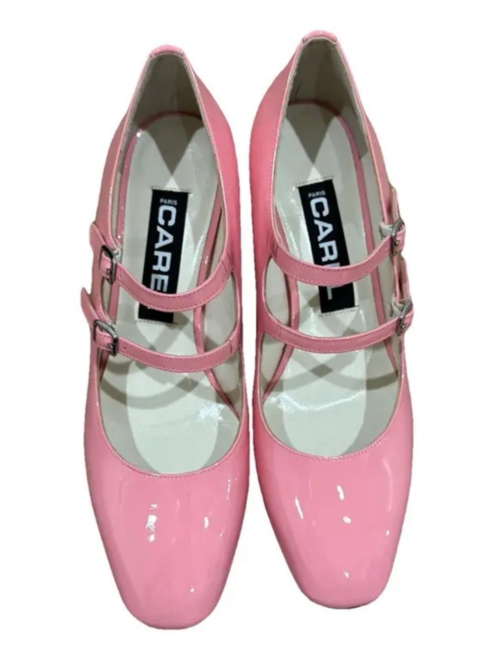 CARE Paris Pink Patent Double-Strap Mary Jane Heels